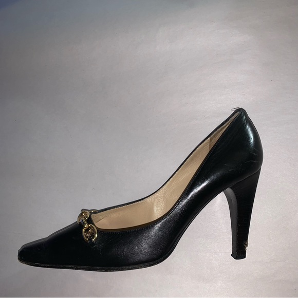 CÉLINE size 36B black calfskin leather PUMPS w/14k gold plated Macadam CHAINLINK - Picture 6 of 12